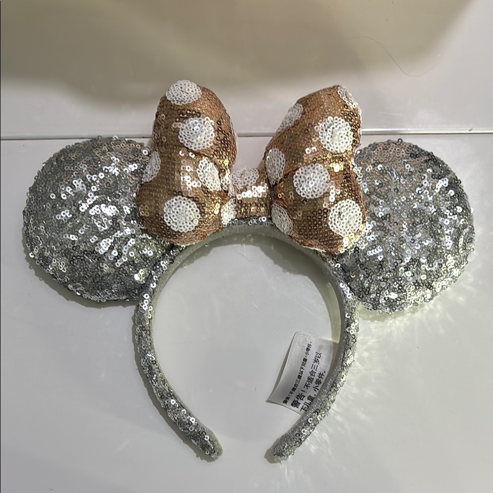 Silver and rose Gold Sequin Mouse Ears Headband